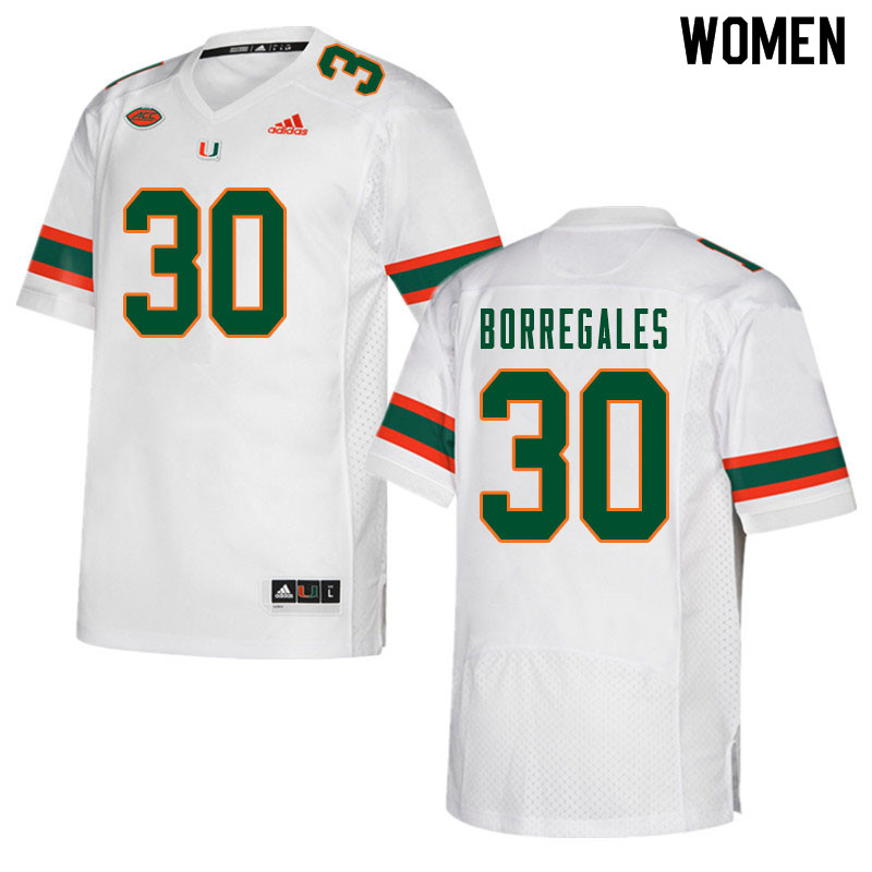 Women #30 Jose Borregales Miami Hurricanes College Football Jerseys Sale-White - Click Image to Close